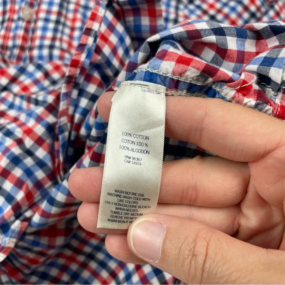 OshKosh B'gosh Red White Blue Plaid Gingham Long Sleeve Button Down Shirt Boy
